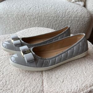 Salvatore Ferragamo Gray Quilted Flats with Bow